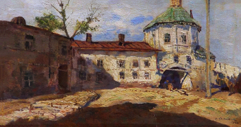 Радимов Павел Александрович. Воскресенский монастырь в Чебоксарах. Картон, масло. 15,5х28,8. 1940. Нижнетагильский музей изобразительных искусств.