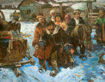 Топоев Андрей Алексеевич. Проводы шамана. Холст, масло. 58х89. 1984. Абаканская картинная галерея имени Ф.Е.Пронских.