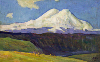 Давыдов Илья Ильягумович. Эльбрус утром. Картон, масло. 33х52,5. 2004. Государственный музей искусства народов Востока, Северокавказский филиал.