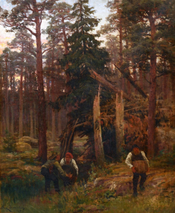Берндт Линдхольм. Самогонщики в лесу. Холст, масло. 73х62. Частная коллекция.