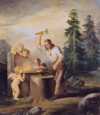 Берндт Годенхьельм. Ильмаринен куёт Сампо. Холст, масло. 1800-е. Коллекция Финского литературного общества.