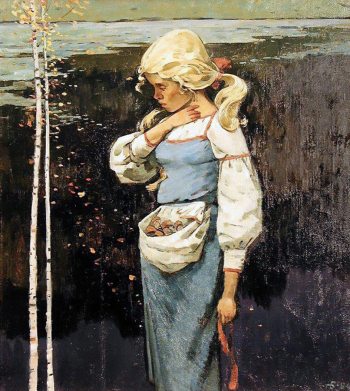 Брюханов Николай Иванович. Айно. По мотивам эпоса Калевала. Холст, масло. 66х59,5. 1984. Музей изобразительных искусств Республики Карелия.