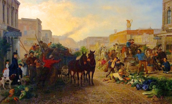 Уильям Хан. Рыночная сцена в Сан-Франциско. Холст, масло. 152х245. 1872. Художественный музей Крокер.
