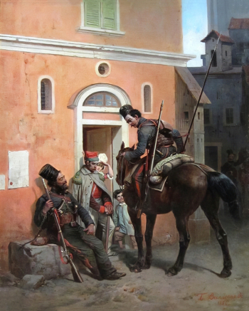 Виллевальде Богдан Павлович. Казаки в заграничном походе 1813-1814 годов. Холст, масло. 41,8х31. 1886. Государственный мемориальный музей А.В.Суворова.