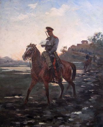 Мазуровский Виктор Викентьевич. Донской казак на коне. Холст, масло. 30,5х32. 1904-1905. Государственный мемориальный музей А.В.Суворова.