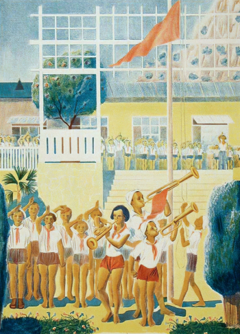 Пахомов Алексей Фёдорович. Линейка. Артек. Бумага, автолитография. 55,6х40,8. 1935. Музей изобразительных искусств Республики Карелия.