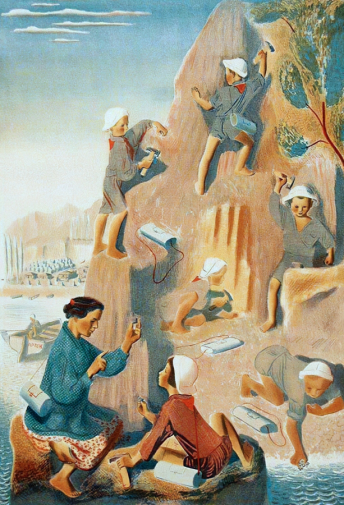 Пахомов Алексей Федорович. Юные натуралисты в Артеке (Юные геологи). Бумага, автолитография. 58,5х40,7. 1933. Музей изобразительных искусств Республики Карелия.