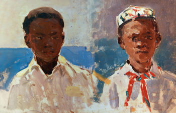 Язев Иван Андреевич. Гости Артека, этюд. Картон, масло. 1963. Волгодонский эколого-исторический музей.