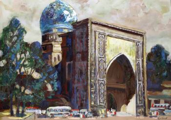 Балабаев Александр Михайлович. Шахи-Зинда. Входной портал. Бумага, темпера. 48,5х68. 1991. Калининградский областной музей изобразительных искусств.