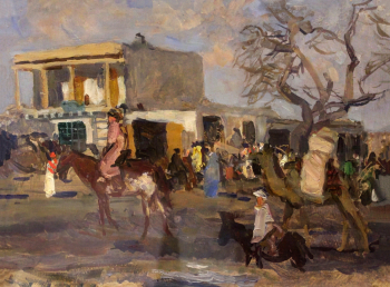 Герасимов Сергей Васильевич. Самарканд. Едут на базар. Картон, масло. 26,3х35,5. 1943. Историко-краеведческий музей (Можайск).