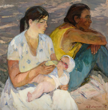 Савченкова Мария Владимировна. Семья студента. Холст, масло. 93х93. 1980. Краснодарский краевой художественный музей имени Ф.А.Коваленко.