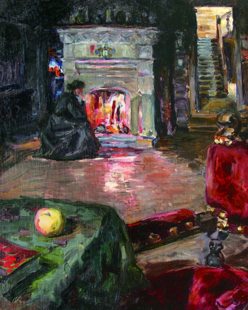 Якунчикова Мария Васильевна. У камина в Борке (Поленове). Холст на картоне, масло. 49х39,5. 1895. Государственный мемориальный историко-художественный и природный музей-заповедник В.Д.Поленова.