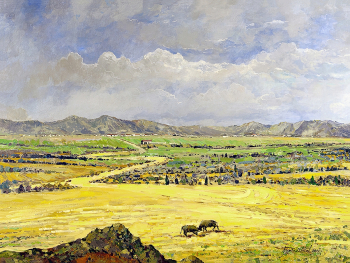 Буртасенков Алексей Николаевич. Каталонский пейзаж с быками. Холст, масло. 59,5х79,5. 2014. Калужский музей изобразительных искусств.