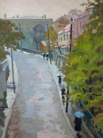 Гагарина Лидия Ивановна. Каунас. Улица Жемайи. Картон, темпера. 48х33. 1960. Историко-этнографический музей-заповедник Шушенское.