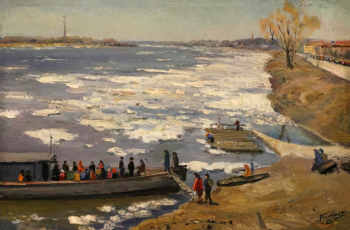 Тумаков Иван Сергеевич. Ледоход в Касимове. Холст, масло. 41х61. 20 век. Касимовский историко-культурный музей-заповедник.