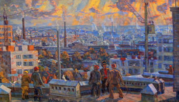 Петряшов Виктор Иванович. Трудовой Саранск. Холст, масло. 85х147. 1987. Мордовский республиканский музей изобразительных искусств имени С.Д.Эрьзи.