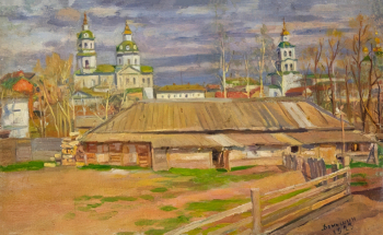 Деньшин Алексей Иванович. Старая Вятка. Холст на картоне, масло. 24,2х38,7. 1923. Вятский художественный музей имени В.М. и А.М. Васнецовых.