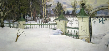 Вахрушов Феодосий Михайлович. Кладбище, этюд. Холст, масло. 32,3х67,7. 1914 - 1920-е. Тотемское музейное объединение.