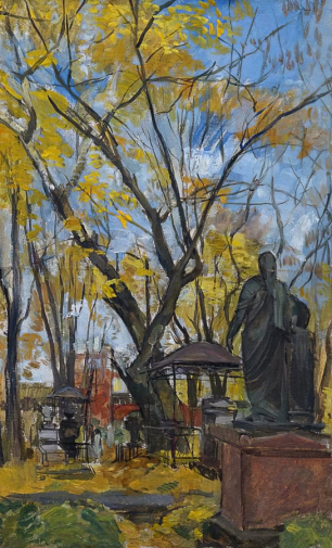 Соколов Игорь Яковлевич. Даниловское кладбище в Москве. Холст, масло. 54,5х32,5. 1960. Томский областной художественный музей.