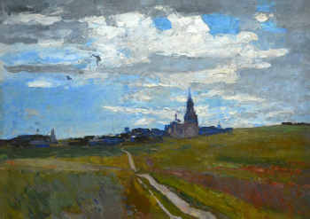 Герасимов Сергей Васильевич. Въезд в Можайск. Холст, масло. 81,5х114. 1950-е. Мордовский республиканский музей изобразительных искусств имени С.Д.Эрьзи.