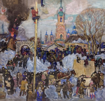 Горохов Игорь Иванович. Праздник русской зимы в Можайске. Холст, гуашь, темпера. 61х64. 1974. Историко-краеведческий музей (Можайск).