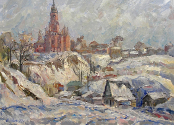 Кетов Алексей Иванович. Март в Можайске. Картон, масло. 50х72. 1977. Узловский художественно-краеведческий музей.