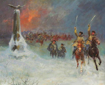 Пшеничников Василий Сергеевич. Под Можайском в 1942 году. Холст, масло. 80х100. 1945. Химкинская картинная галерея имени С.Н.Горшина.