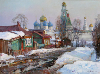 Лисков Борис Тимофеевич. Вечер в Сергиевом Посаде. Холст, масло. 60х80. 1992. Сергиево-Посадский государственный историко-художественный музей-заповедник.