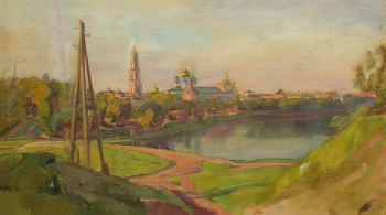Ломакина Мария Владимировна. Летний закат в Загорске. Холст, масло. 40х69,5. 1943. Вологодская областная картинная галерея.
