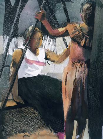 Новиков Игорь Александрович. Качели. Бумага, акварель. 47,8х35,8. 1989. Курганский областной художественный музей.
