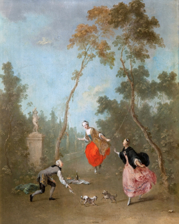 Норберт Грунд. Дама на качелях или Сцена в парке. Холст, масло. 1760. Национальная галерея в Праге.