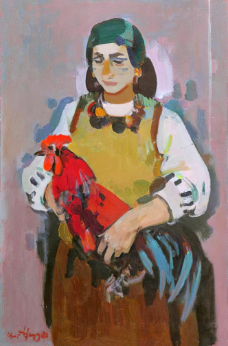 Бекарян Ара Вагинакович. Девушка с петухом. Холст, масло. 114х76. 20 век. Пермская государственная художественная галерея.