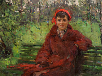 Глазунов Илья Сергеевич. На скамейке. Холст, масло. 37,5х49. 1955. Московская государственная картинная галерея народного художника СССР Ильи Глазунова.