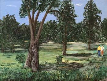 Тазаев Пётр Джиевич. Уголок элистинского парка. Холст, акрил. 60х80. 2009. Национальный музей Республики Калмыкия имени Н.Н.Пальмова.