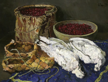 Зуев Евгений Владимирович. Клюква и куропатки. Холст, масло. 60х80. 1978. Государственный музей изобразительных искусств Республики Татарстан.
