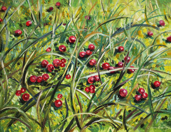 Ожиганов Владимир Михайлович. Клюква. ДВП, масло. 37х47. 2013. Охинский краеведческий музей.