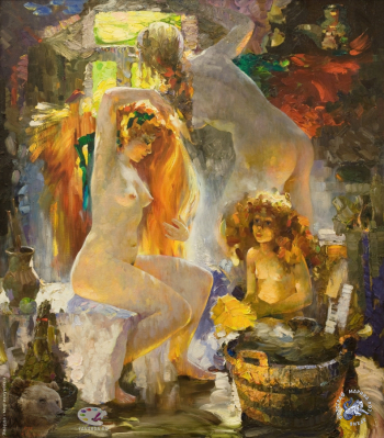Кузин Сергей Семенович. Баня. Холст, масло. 200х175. Авторское собрание.