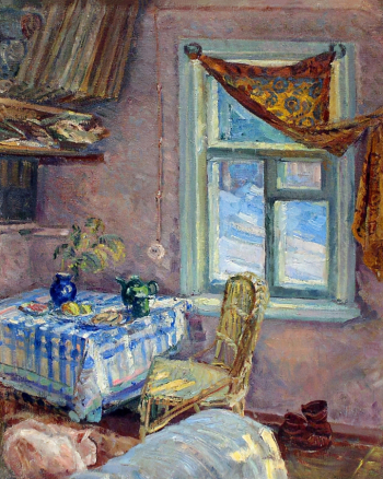 Ломакина Мария Владимировна. Интерьер с Рыжиком и башмаками. Холст, масло. 53х42,5. 1959. Музейно-выставочный комплекс Новый Иерусалим.