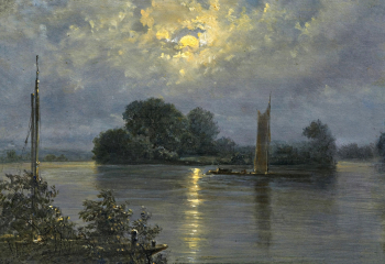 Карл Густав Карус. Полнолуние возле Пильница. Картон, масло. 17,8х25,4. Частная коллекция.