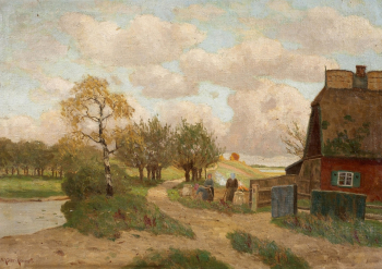 Пол Мюллер-Кемпфф. Пейзаж с немецкими крестьянами. Холст, масло. 70х101. Частная коллекция.