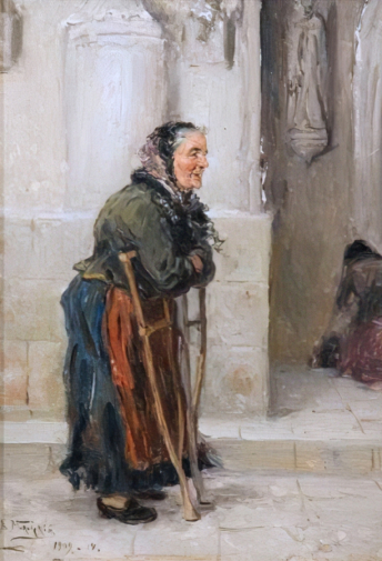 Маковский Владимир Егорович. Париж. Нищенка. Картон, масло. 33,3х23,2. 1909-1914. Научно-исследовательский музей при Российской Академии художеств.