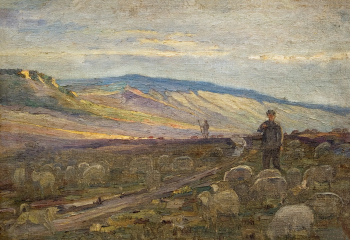 Клёнов Владимир Григорьевич. Отара овец. Холст, масло. 43х61. 1948. Ставропольский краевой музей изобразительных искусств.