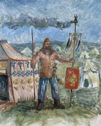 Имагожев Хож-Ахмед Абдул-Саламович. Скиф-охранник. Картон, масло. 35х43. 1990-е. Ингушский государственный музей краеведения имни Т.Мальсагова.