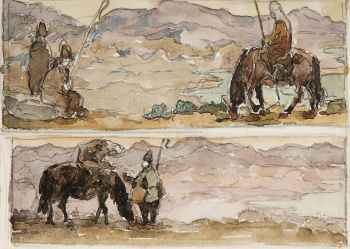 Козлов Анатолий Александрович. Скифы. Бумага, акварель. 12,5х17,7. 20 век. Симферопольский художественный музей.