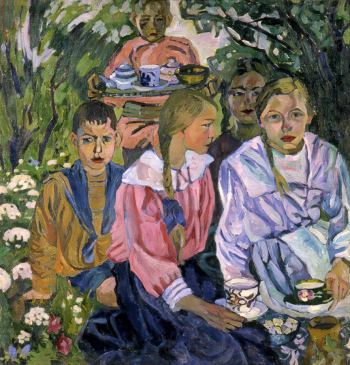 Лентулов Аристарх Васильевич. Пикник (Чаепитие). Холст, масло. 100х101,5. 1927. Пензенская областная картинная галерея имени К.А.Савицкого.
