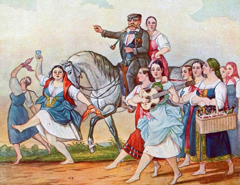 Гампельн Карл Карлович. Гарем помещика. Бумага, цветная литография. 18,8х19. Первая половина 19 века. Государственный центральный театральный музей имени А.А.Бахрушина.