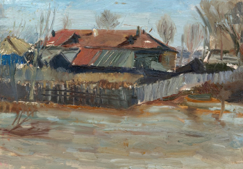 Клюкин Алексей Петрович. Половодье на Динамке, этюд. Картон, масло. 25х35. 1976-1977. Музей истории города Йошкар-Олы.