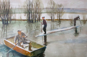 Мичков Анатолий Иванович. Половодье. Бумага, акварель. 35х46,5. 1967. Музей истории и культуры Камбарского района.