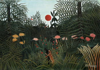 Анри Руссо. Закат в джунглях. Холст, масло. 144х162,5. 1910. Базельский художественный музей.