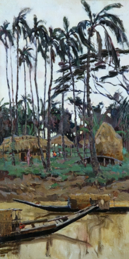 Шмаринов Алексей Дементьевич. Деревня в джунглях. Холст, масло. 90х46. 20 век. Вятский художественный музей имени В.М. и А.М. Васнецовых.